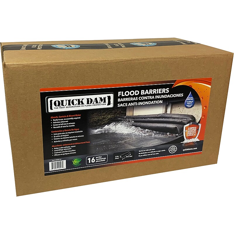 Quick Dam Water Flood Barrier, 60", Up to 4 Gal., 16/Box (QD65-16) image 1