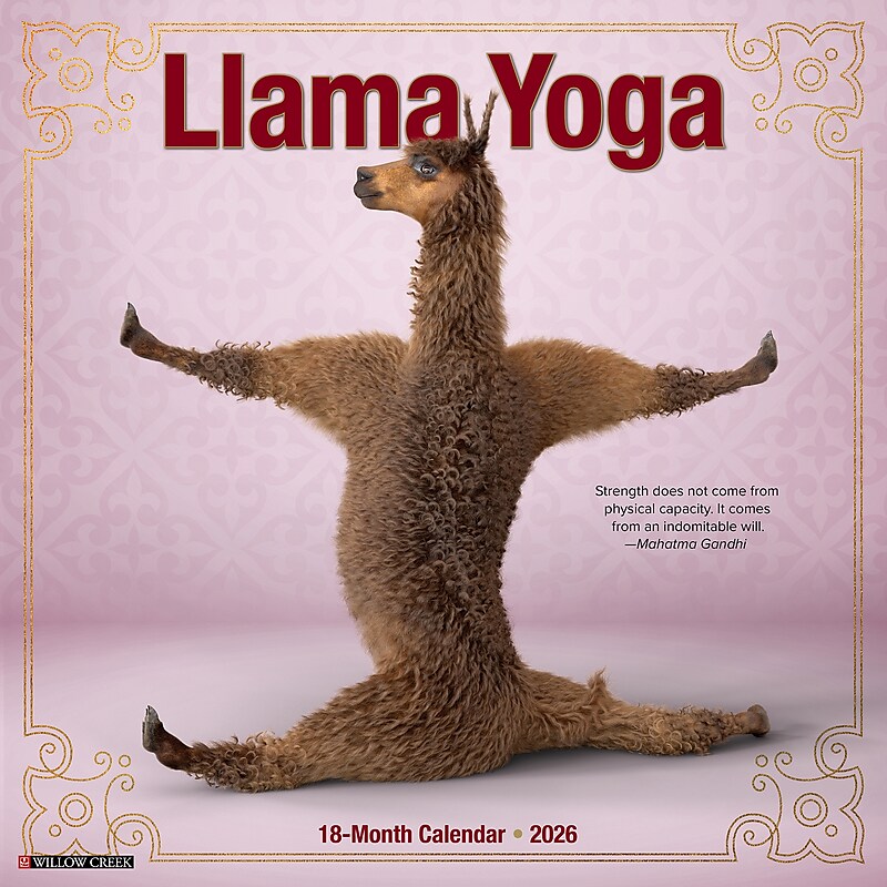 2026 Willow Creek Llama Yoga 12" x 12" Monthly Wall Calendar (55489) image 1