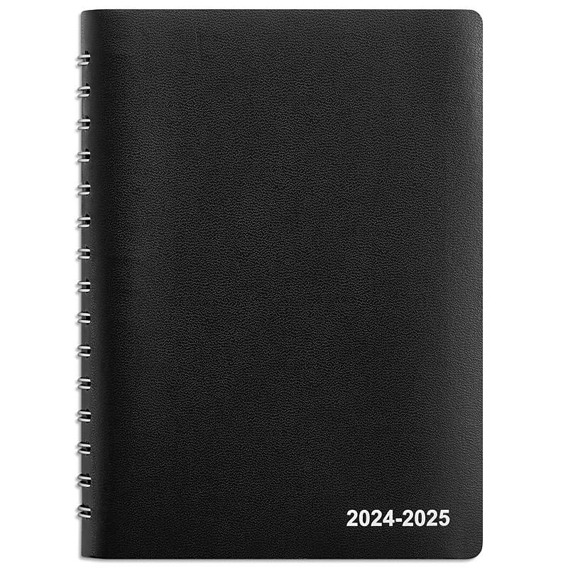 2024-2025 Staples 5" x 8" Academic Daily Appointment Book, Faux Leather Cover, Black (ST60364-23) image 1