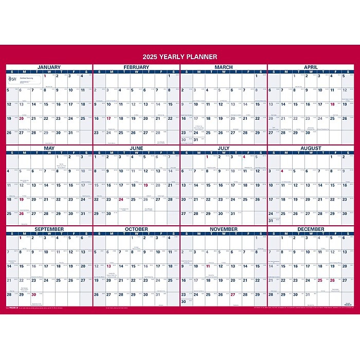 2025-at-a-glance-16-x-12-yearly-wet-erase-wall-calendar-reversible-white-red-pm330b-28-25-staples