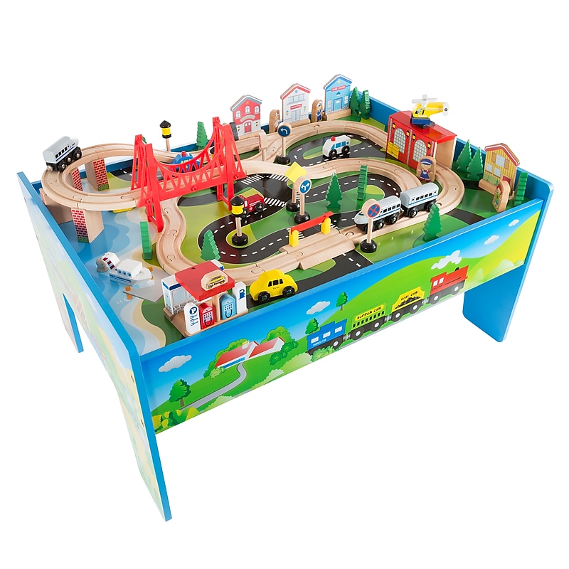 Hey! Play! Wooden Train Set & Play Table, Multicolored (80-HJD931120) image 1