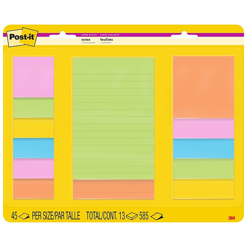 Post-it Super Sticky Notes, Assorted Sizes, Energy Boost Collection, 45 Sheets/Pad, 13 Pads/Pack (4623-13SSAU) image 1
