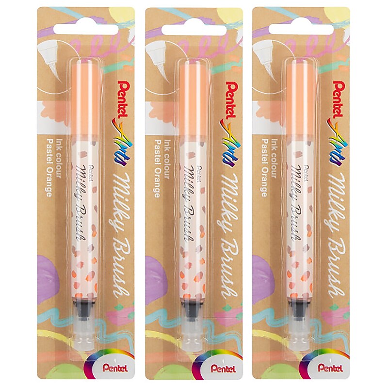 Pentel Milky Brush, Orange Ink, 3/Bundle (PTAXGFHBPPFX-3) image 1