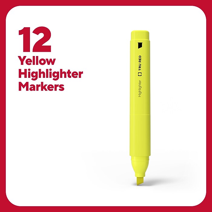TRU RED™ Tank Highlighter with Grip, Chisel Tip, Yellow, Dozen