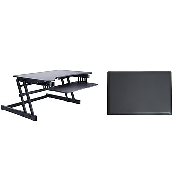 Rocelco 32" Height Adjustable Standing Desk Converter with Anti Fatigue Mat, Sit Stand Up Laptop Riser, Black (R ADRB-MAFM)