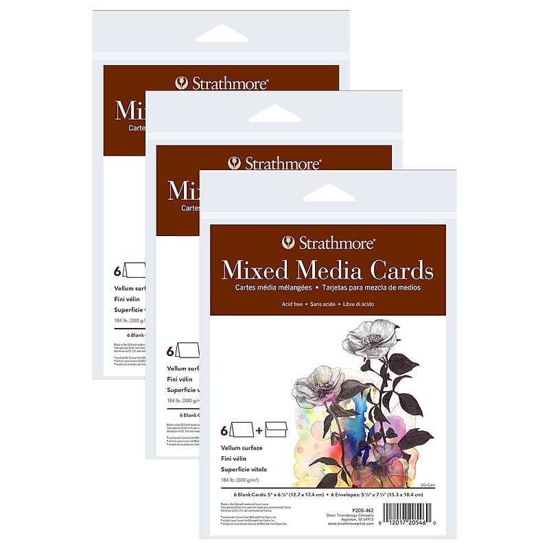 Strathmore 400 Series Mixed Media Cards & Envelopes, 6.875" x 5", White, 6/Pack, 3 Packs/Bundle (STTP205462-3) image 1