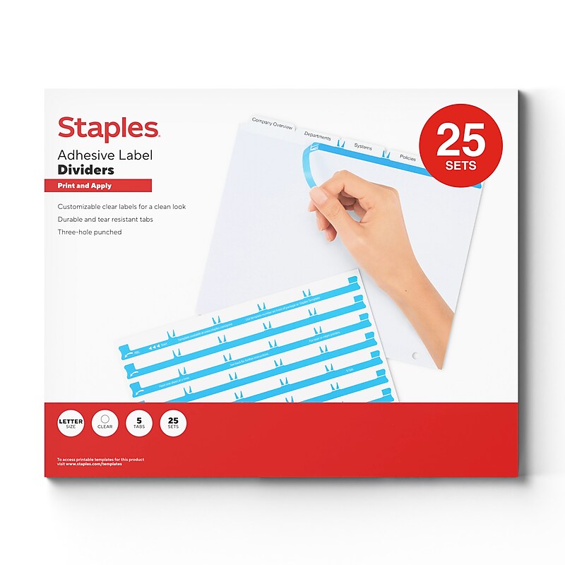 Staples Print & Apply Label Dividers, White, 5-Tabs, 25 Sets (ST63052) image 1