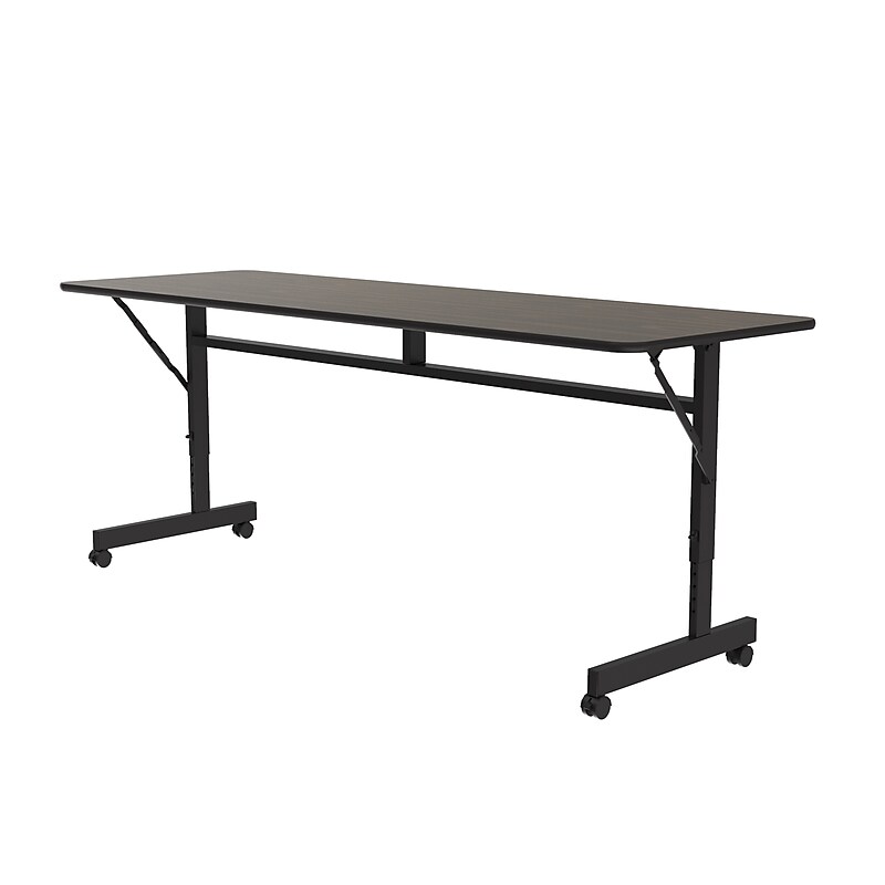 Correll Econoline 72"W x 24"D Adjustable Foldable Training Room Table, Laminate, With Wheels, Walnut (FTM2472TF01) image 1