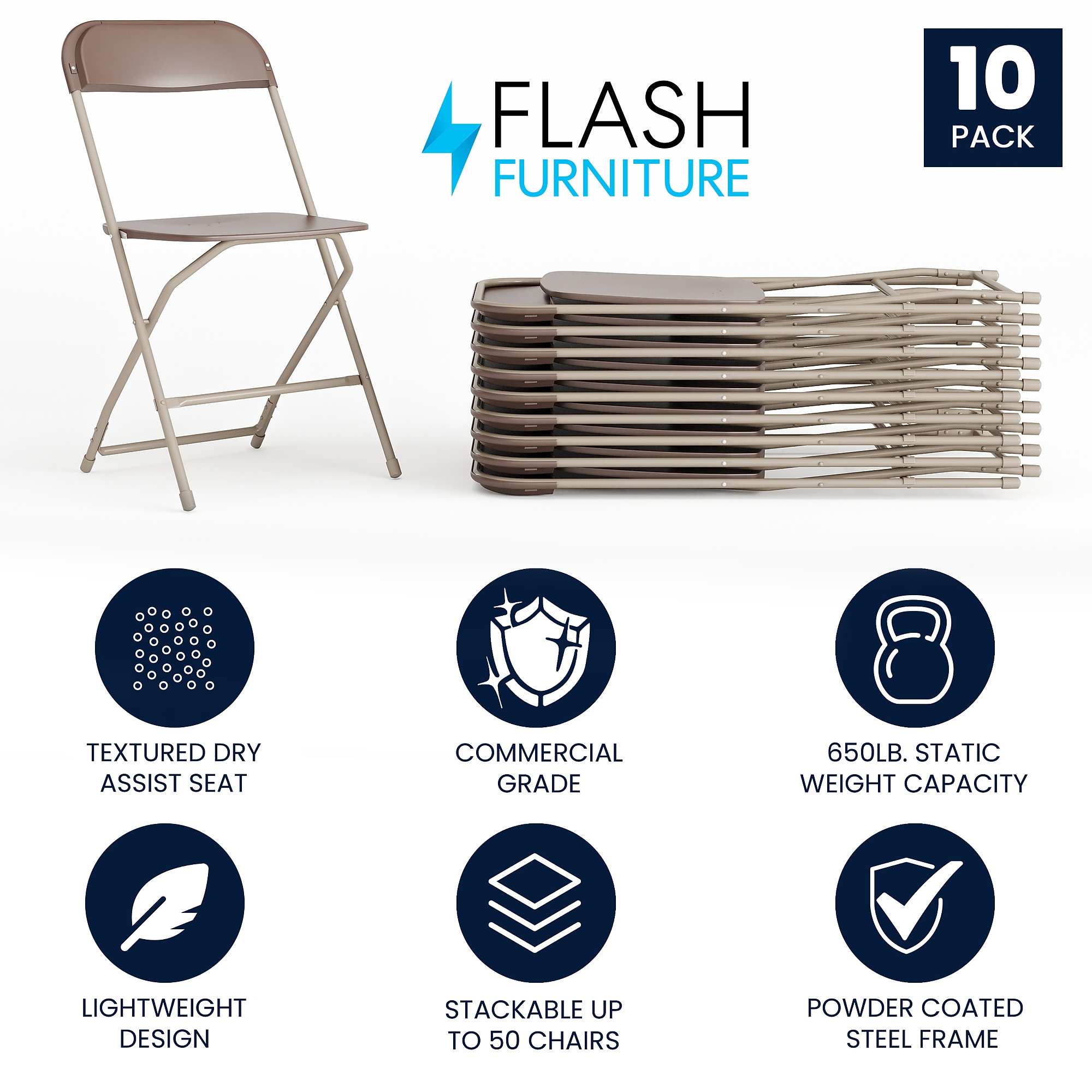 Flash Furniture HERCULES Plastic Folding Chair, Premium Brown, 10/Pack (10LEL3BRN) Sansujyuku sansujyuku.com