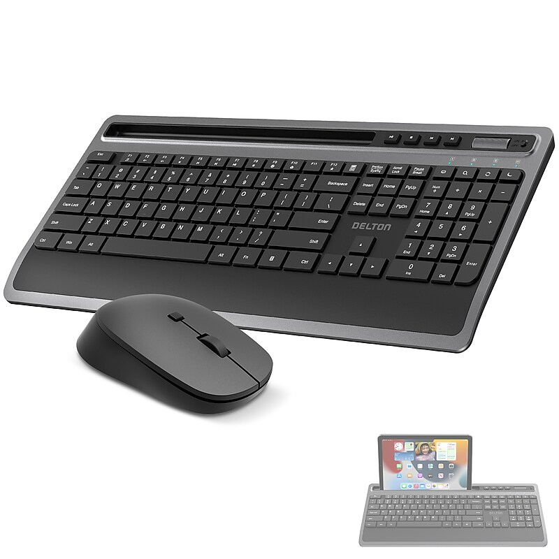 Delton T42 Wireless Keyboard with Tablet Holder and M42 Optical Mouse Combo, Black (DKBMT42-WB) image 1