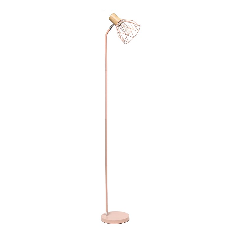 Simple Designs Farmhouse Fusion 55.91" Iron Floor Lamp with Round Shade, Light Pink (LF2019-LPK) image 1