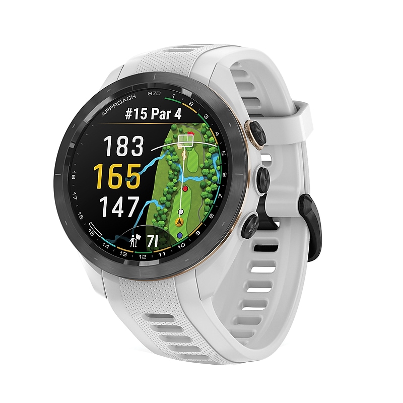 Garmin Approach S70 Golf Smartwatch, GPS, 42mm, Black Ceramic Bezel, White Silicone Band (010-02746-00) image 1