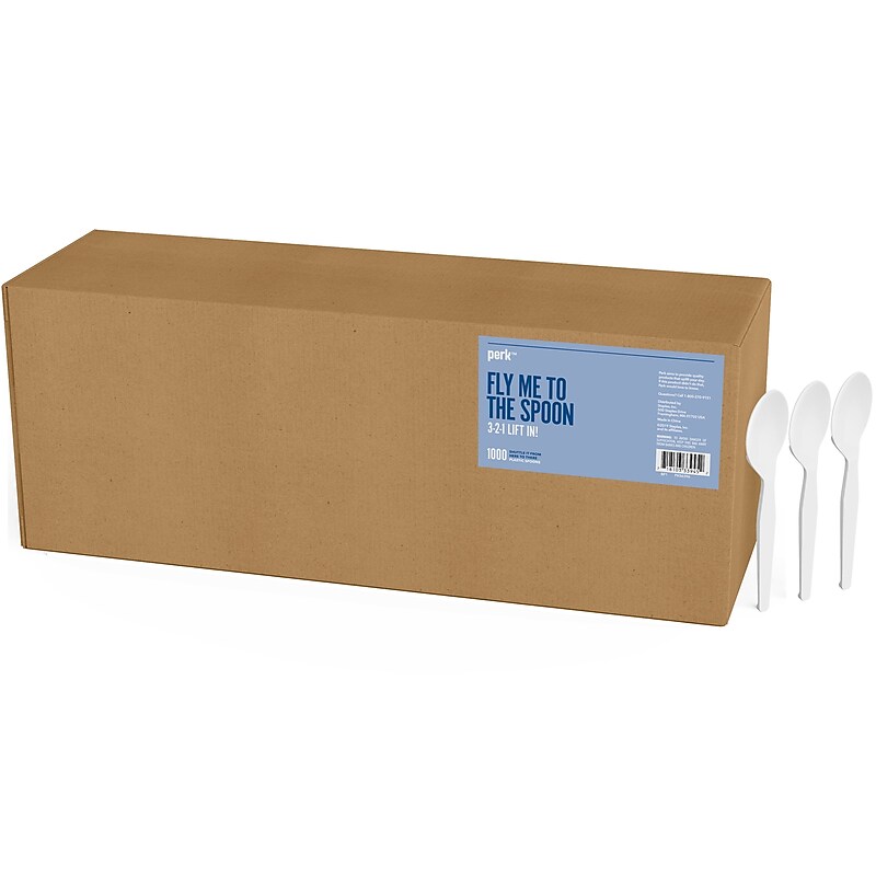 Perk™ Polystyrene Spoon, Medium-Weight, White, 1000/Pack (PK56396) image 1