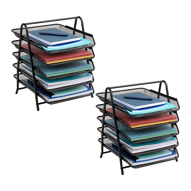 Mind Reader Metal 5-Tier Stackable Paper Desk Tray Organizer, Black, 2/Pack (5TPAP2PK-BLK) image 1