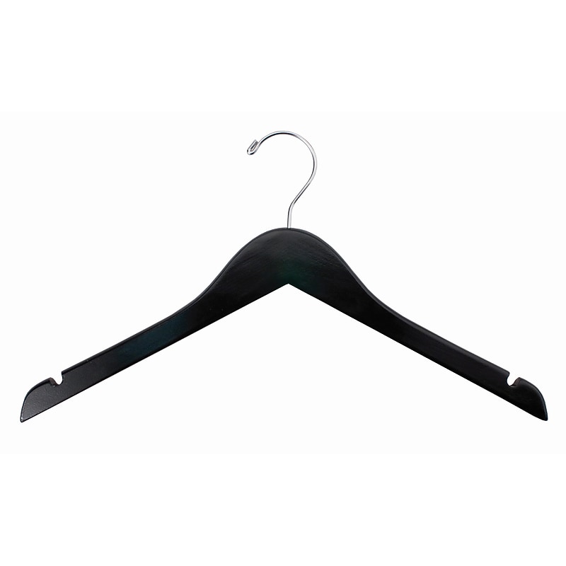Nahanco 17" Flat Wood Dress Hanger With Notches, Black, 100/Box (8217CHNOBAR) image 1