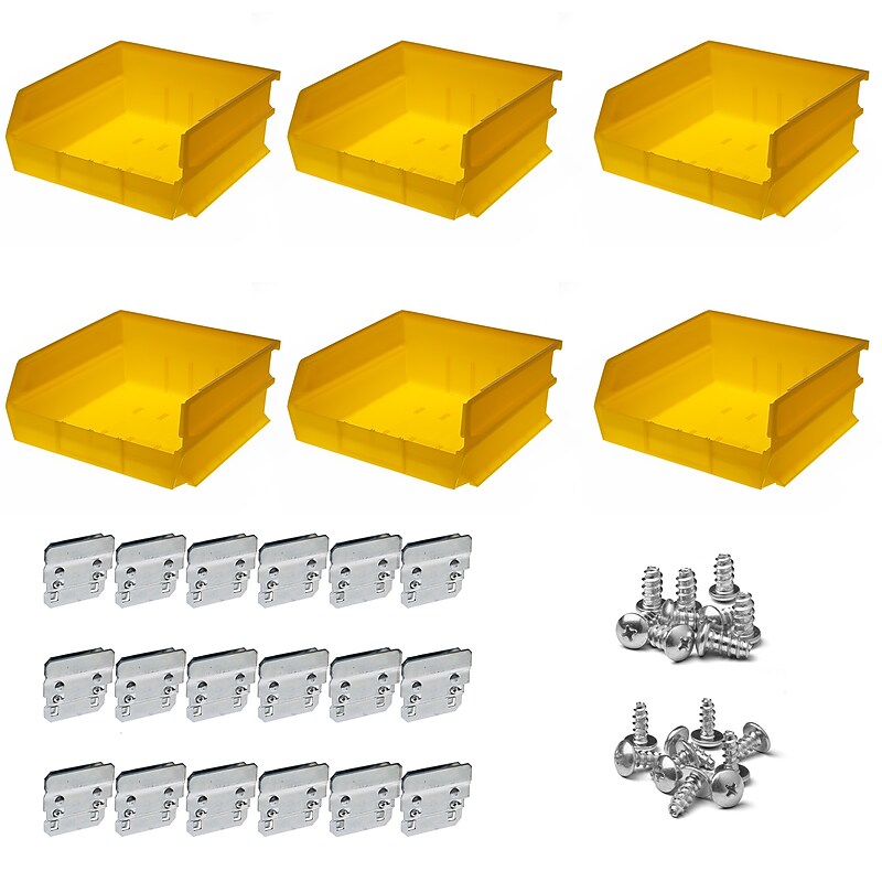 Triton Products 10-7/8" L x 11" W x 5" H LocBin Storage Bin With BinClip, Yellow, 6/CT (BK-235) image 1