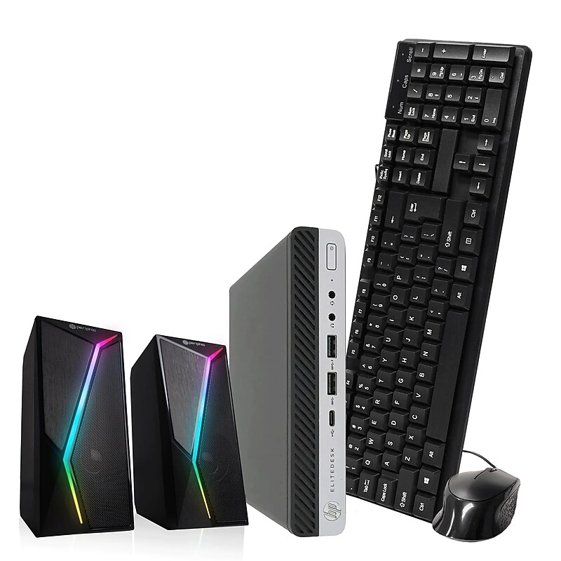 HP EliteDesk Refurbished Mini Computer, Intel i7-9700T, 16GB RAM, 500GB SSD, Windows 11 Pro, Keyboard + Mouse Included image 1