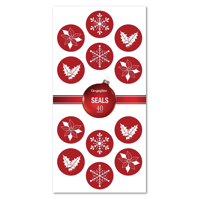 Geographics Red Foil Holiday Seals, Red/White, 40/Pack (50063) image 1