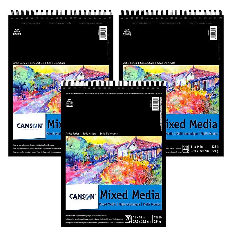 Canson Artist Series 11" x 14" Wire Bound Mixed Media Sketch Pad, 20 Sheets/Pad, 3/Bundle (MCXC20000618703-3) image 1