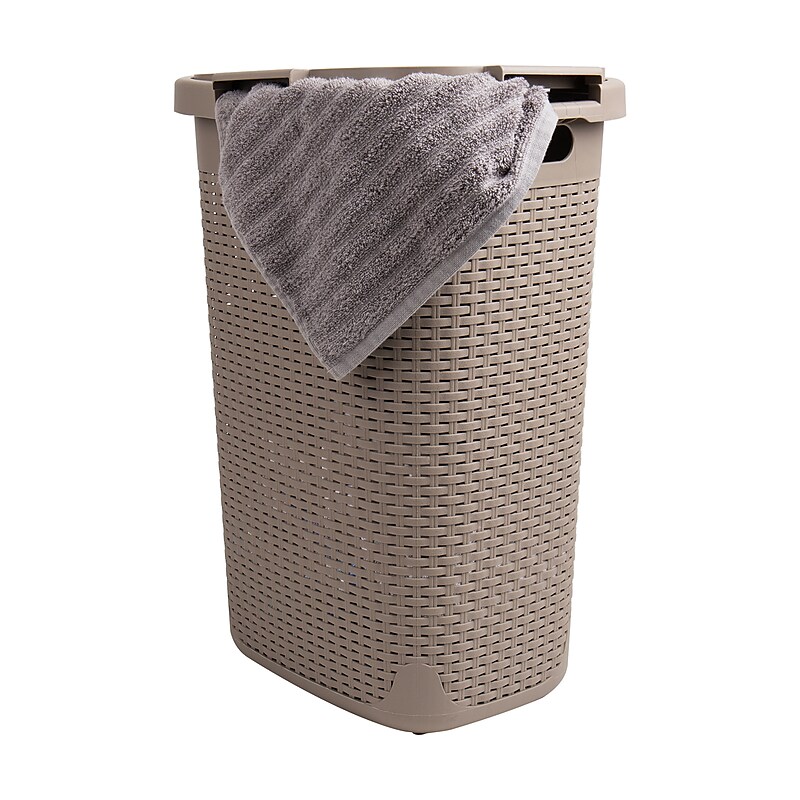Mind Reader 15.85-Gallon Laundry Hamper with Lid, Plastic, Tan (60HAMP-BRNM) image 1