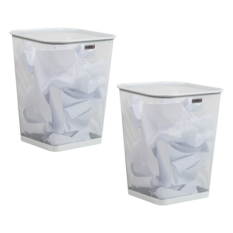 Mind Reader Metal Trash Can Without Lid, 5 Gallon, White, 2/Pack (2SQUAGA-WHT) image 1