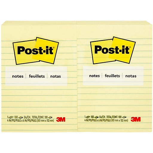 6 NOTE IT PADS Sticky YELLOW Removable POST NOTES 100 Sheets PP