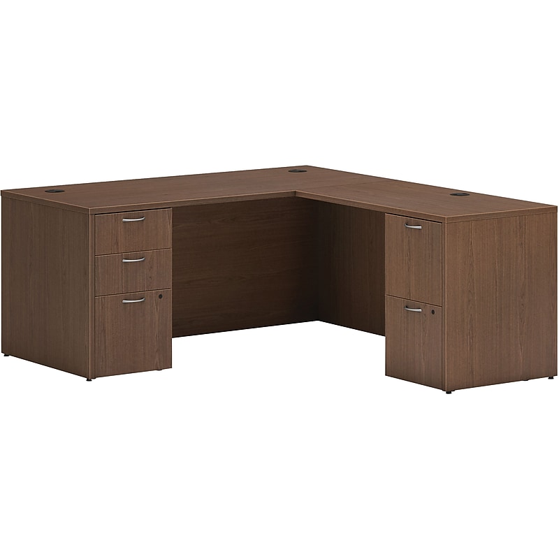 HON Mod 66"W L-Shaped Double-Pedestal Desk, Sepia Walnut (HLPL6672LDESKSE1) image 1