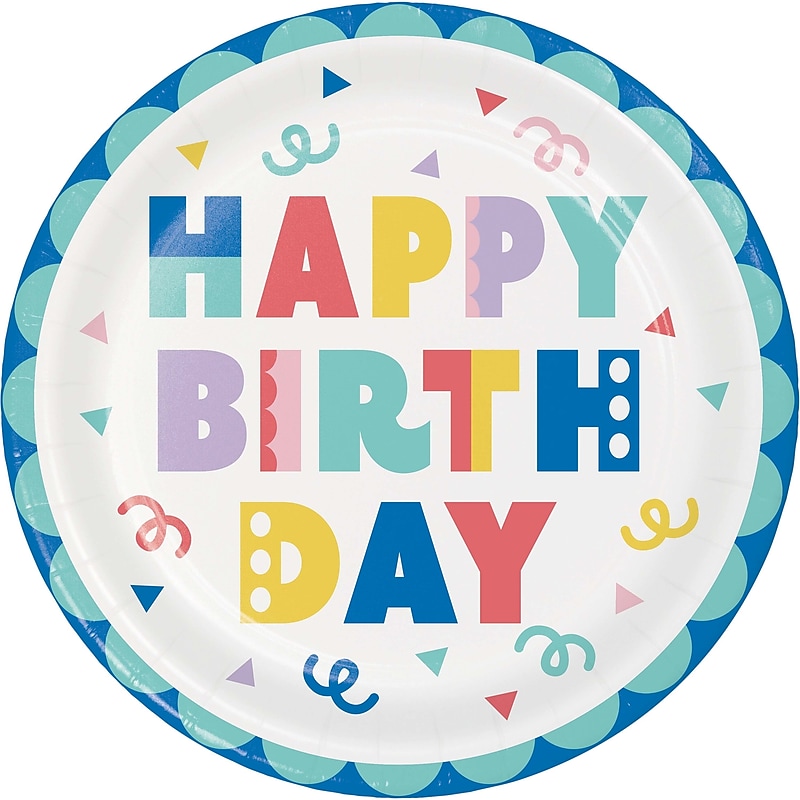 Creative Converting Party Patterns Happy Birthday Plates, Multicolored, 32/Pack (DTC365080DPLT) image 1