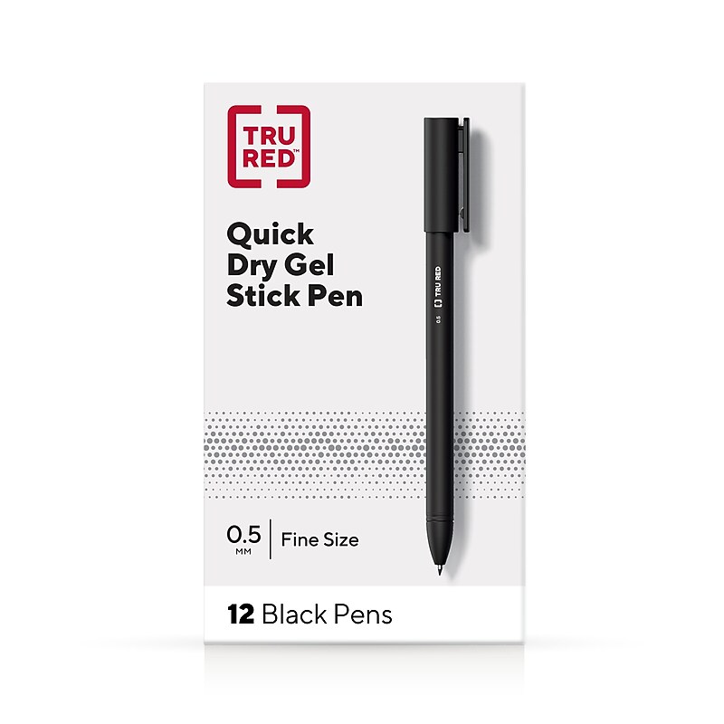 TRU RED™ Quick Dry Gel Pens, Fine Point, 0.5mm, Black, Dozen (TR54471) image 1