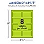 Avery Laser/Inkjet Multipurpose Rectangle Labels, 2" x 3.5", Bright Green, 160/Pack (94238)~#|#~840886B6-7930-4606-9E2FF2EE1934604F_sc7