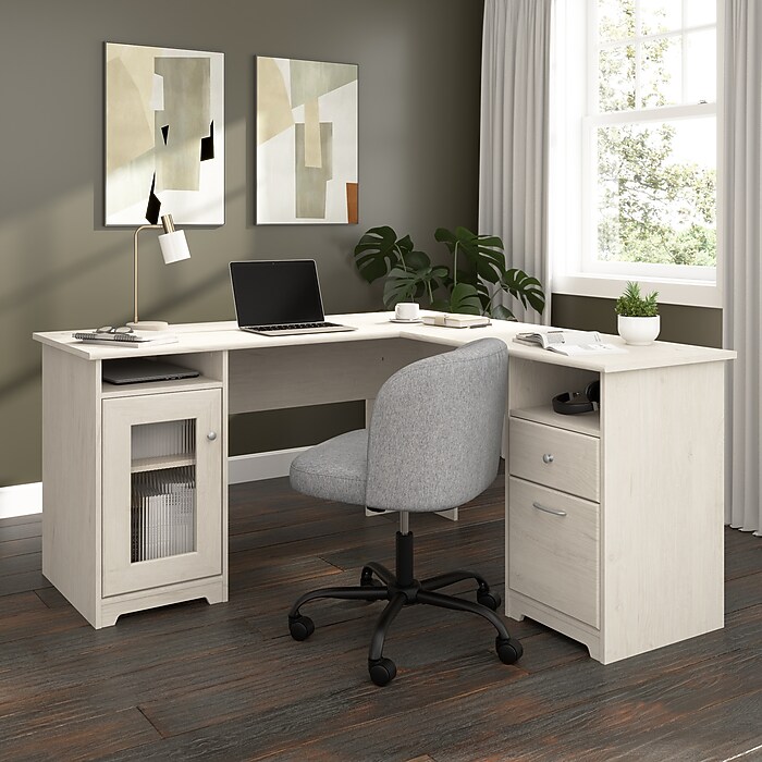 Bush Home Cabot 60W L Shaped Computer Desk with Storage, Linen