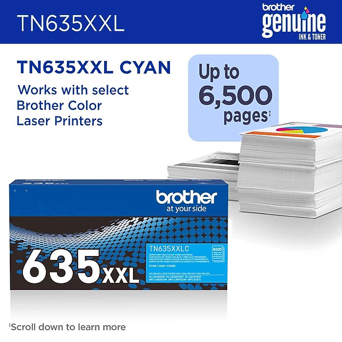 Brother TN635XXL Super High Yield Cyan Toner Cartridge, Prints Up