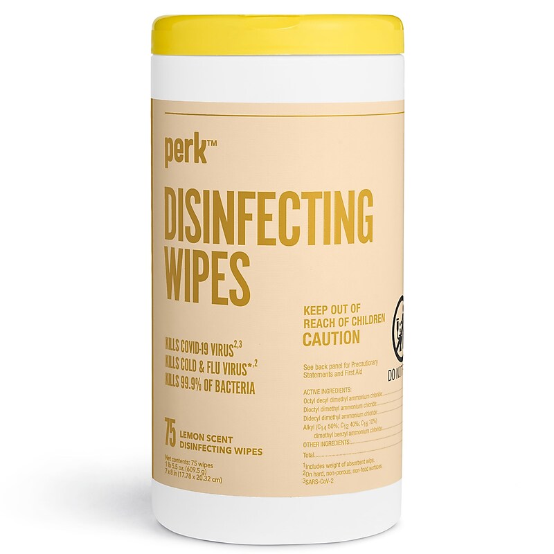 Perk™ Disinfecting Wipes, Lemon, 75 Wipes/Pack (PK56665) image 1