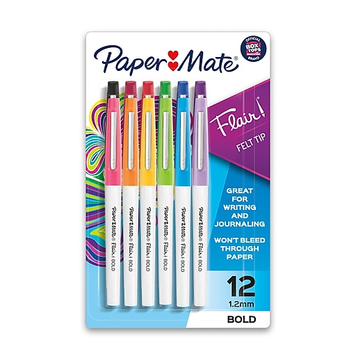 Paper Mate Flair Felt Pen, Bold Point, Assorted Ink, Dozen