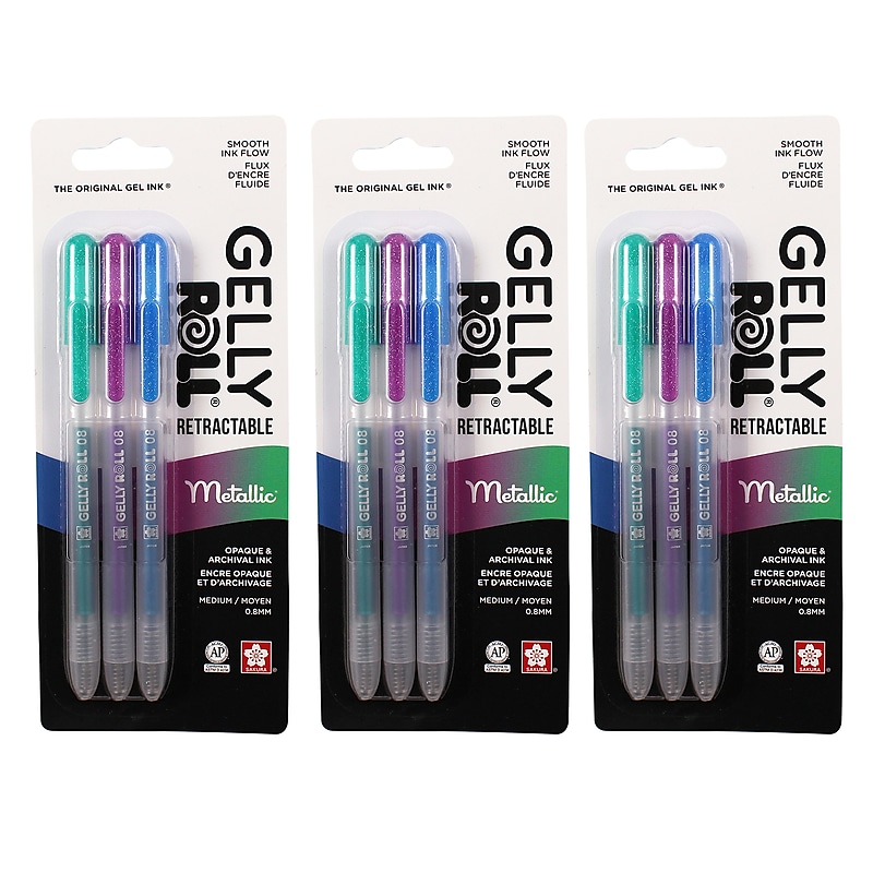 Sakura Metallic Retractable Pen, Liquid Ink, Assorted Ink, 3/Bundle (SAK50602-3) image 1