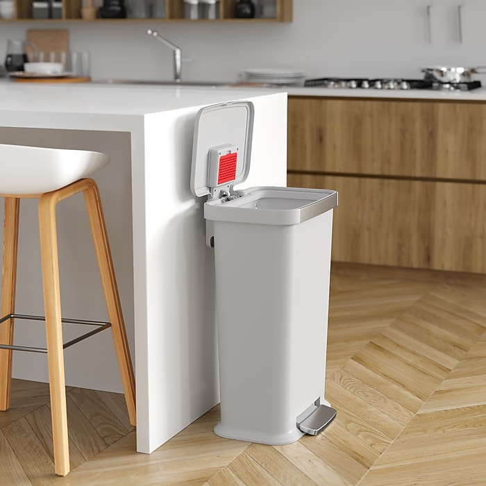 iTouchless SoftStep Plastic Step Trash Can, 13.2 Gallon, White