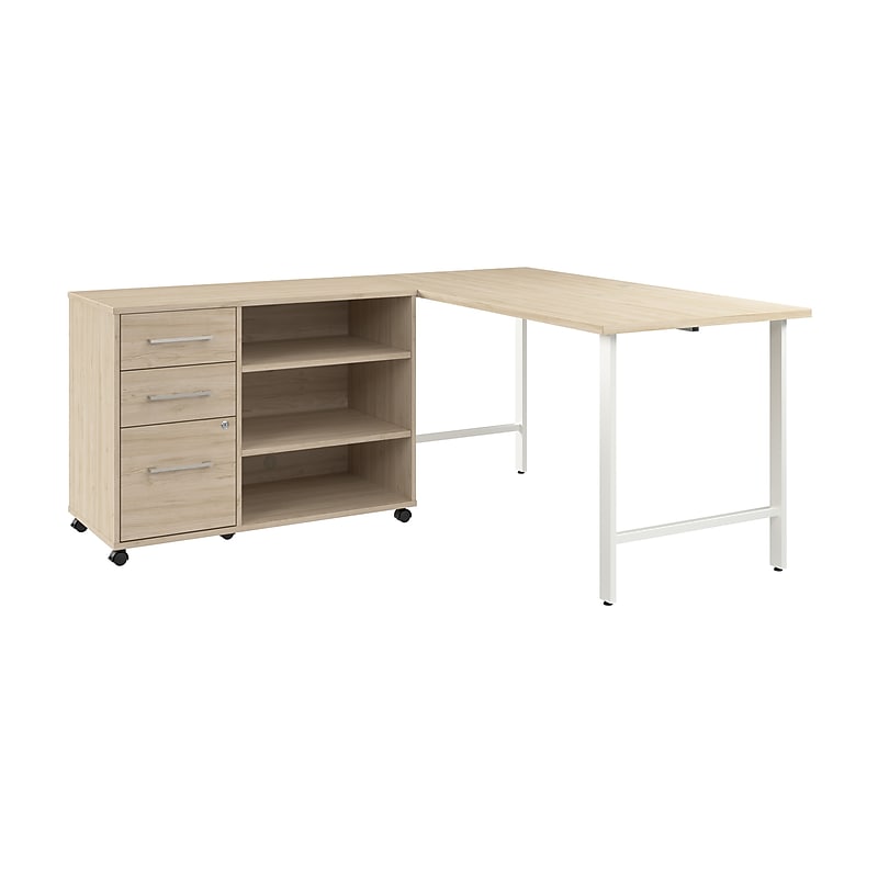 Bush Business Furniture Hustle 60"W Computer Desk and Storage Cabinet with Drawers and Shelves, Natural Elm (HUS009NE) image 1