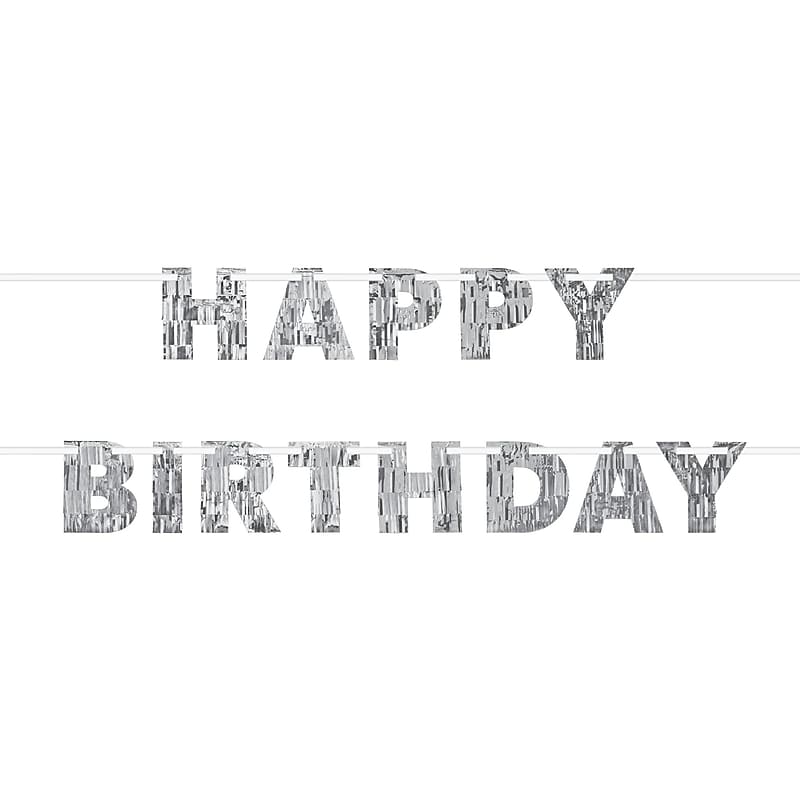 Party City Happy Birthday Fringe Letter Banner, Metallic Silver, 2/Pack (AM120894-NS) image 1
