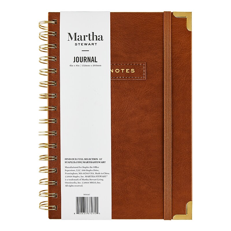 Martha Stewart Hardcover Journal, College Ruled, Brown, 192 Pages (MS112C) image 1