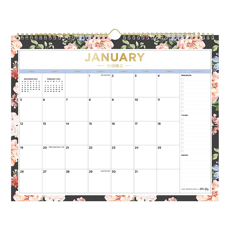 2025 Blue Sky Austen Black 15" x 12" Monthly Wall Calendar (148163) image 1