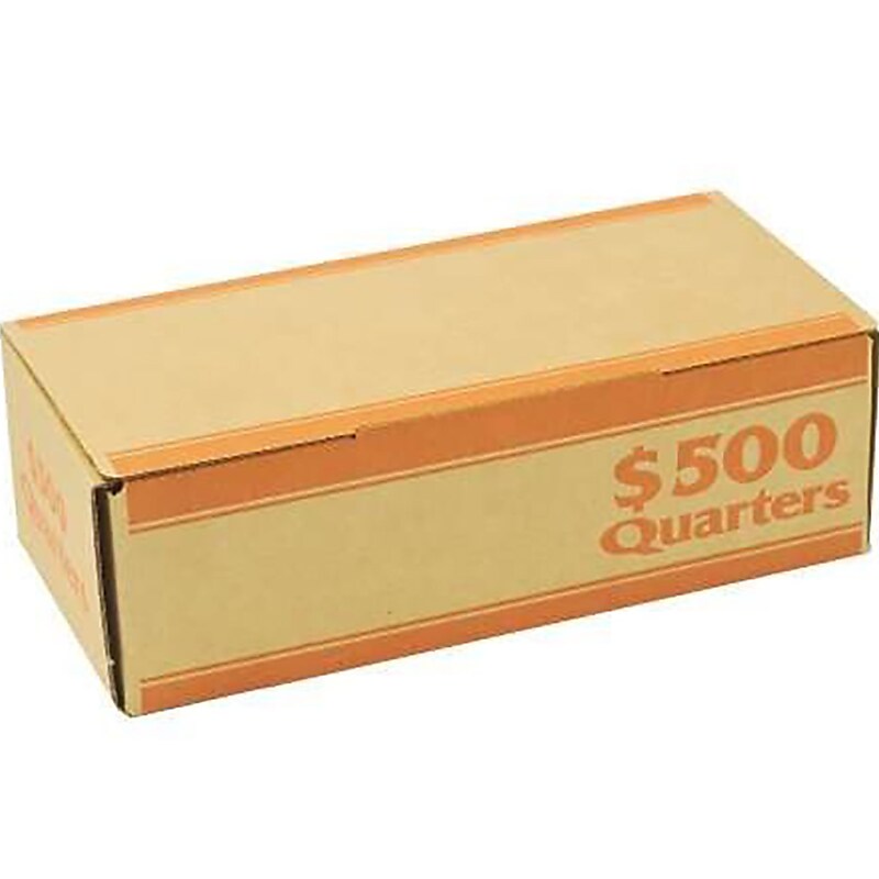CONTROLTEK $500 of Quarters Coin Box, 1-Compartment, Kraft/Orange, 50/Pack (560062) image 1