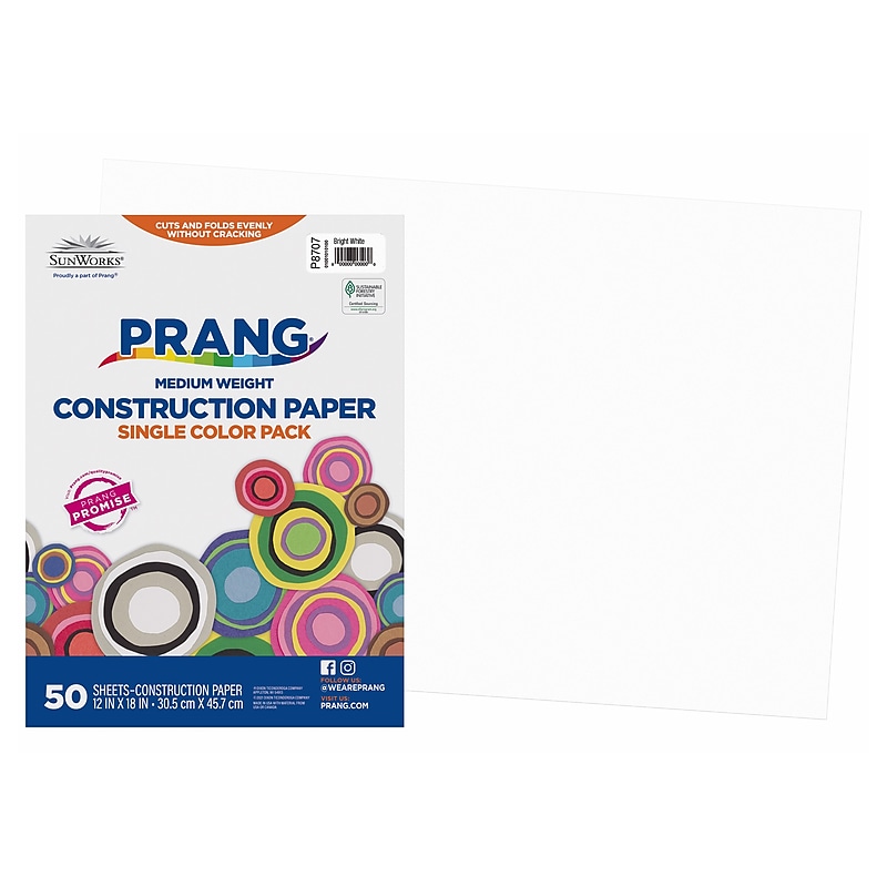 SunWorks 12" x 18" Construction Paper, Bright White, 50 Sheets (PAC8707) image 1