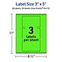 Avery Laser/Inkjet Multipurpose Rectangle Labels, 3" x 5", Neon Green, 60/Pack (94213)~#|#~8488E836-DF95-4403-92A633F546B94F49_sc7