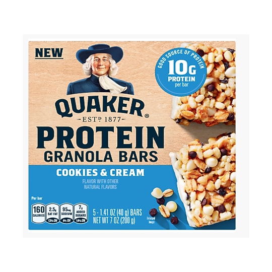 Quaker Protein Cookies & Cream Granola Bar, 7 oz., 5 Bars/Box (QUA57833)~#|#~84912742-5CC8-4795-815F850DFE027C0B_sc7