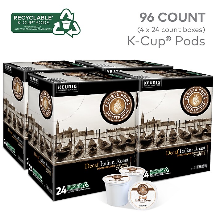 Barista Prima Decaf Italian Roast Coffee Keurig K Cup Pod Dark 96 Carton 6624CT Staples