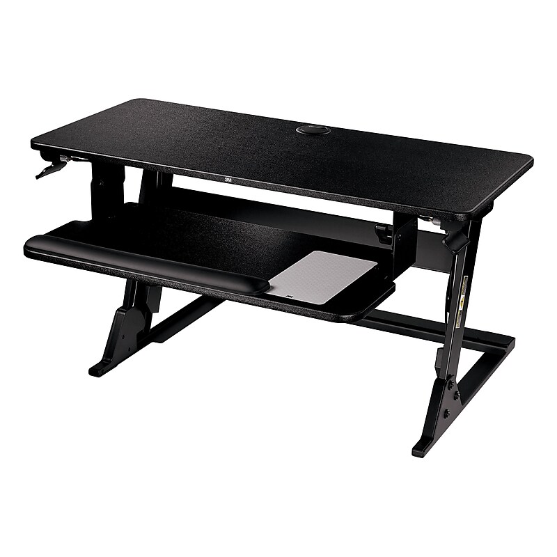 3M Precision Standing Desk 35"W Manual Adjustable Desk Riser with Gel Wrist Rest and Precise Mouse Pad, Black (SD60B) image 1