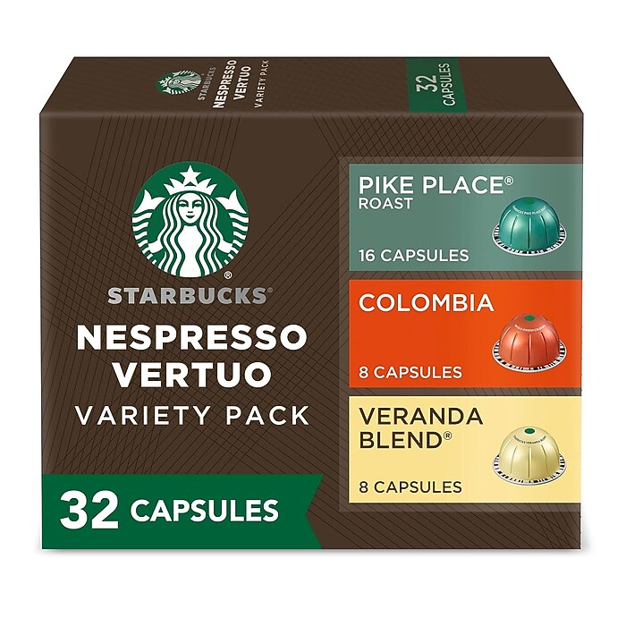 Starbucks Variety Pack Coffee Nespresso Vertuo Capsules, 32/Box