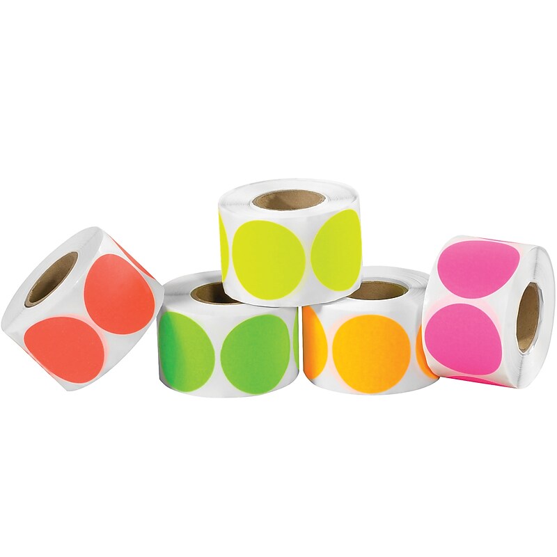 Tape Logic Inventory Circles Fluorescent Packs, 2" Dia., Assorted Colors, 5000/Carton (DL1236) image 1