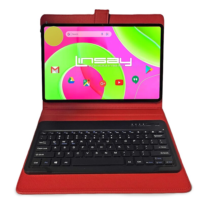 LINSAY 12" Octa Core Tablet, 8GB RAM, 256GB Storage, Android 14, Bundled with Red Style Keyboard image 1