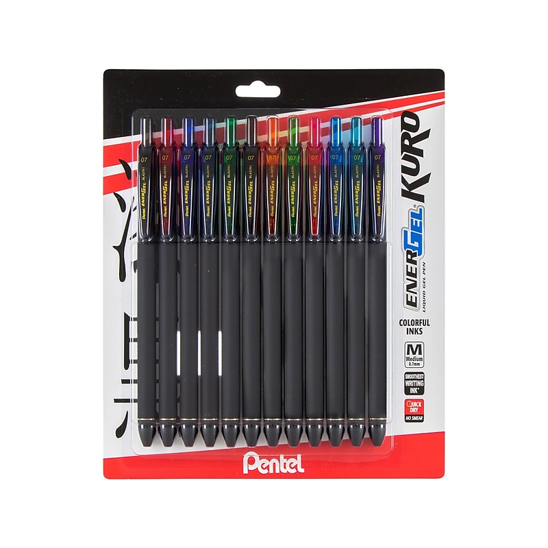 Pentel EnerGel Kuro Retractable Gel Pen, Medium Point, 0.7mm, Assorted Ink, 12/Pack (BL437R1BP12M) image 1